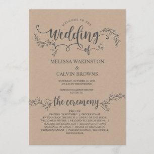 Wedding program card rustic kraft (5x7 inches)