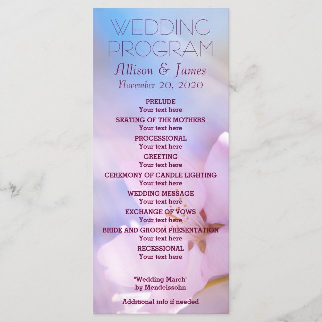 Wedding Program cherry customizable (Front)