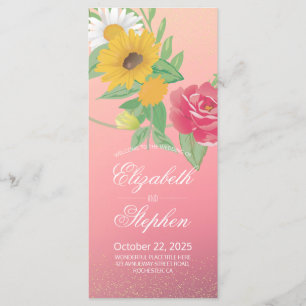 Wedding Program Chic Rose Flower Pink Gold Glitter