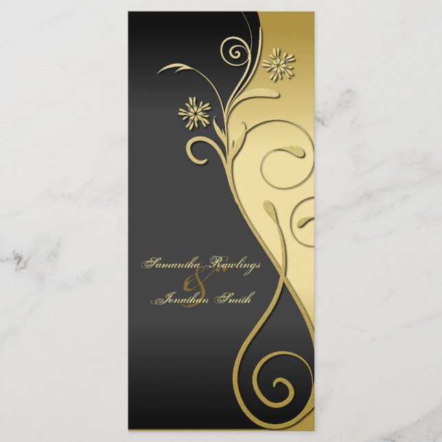 Wedding Program - Classy Black & Gold Floral (Front)
