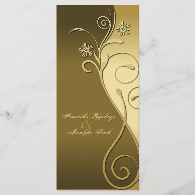 Wedding Program - Classy Brown & Gold Floral (Front)