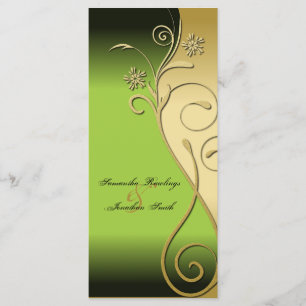 Wedding Program - Classy Green & Gold Floral Swirl