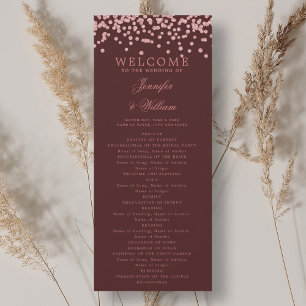 Wedding Program Confetti Rose Gold Burgundy 