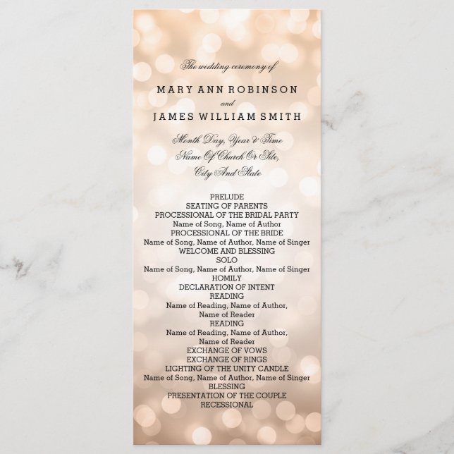 Wedding Program Copper Glitter Lights (Front)