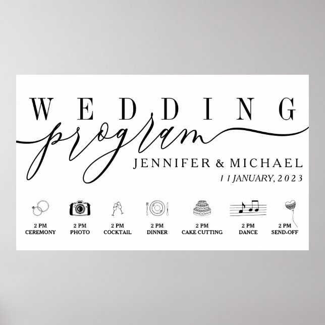 Wedding Program Custom Icons Timeline menu Poster (Front)
