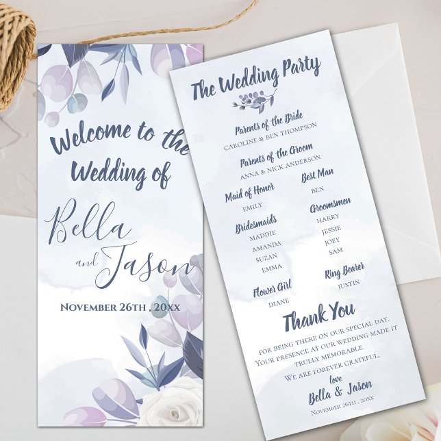 Wedding Program Cute Watercolor Dusty Blue Floral (Wedding Program Cute Watercolor Dusty Blue Floral)