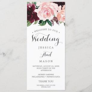 Wedding Program Double Sided Blush Burgundy