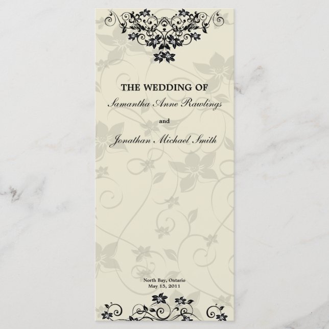 Wedding Program - Elegant Black and White Floral (Front)