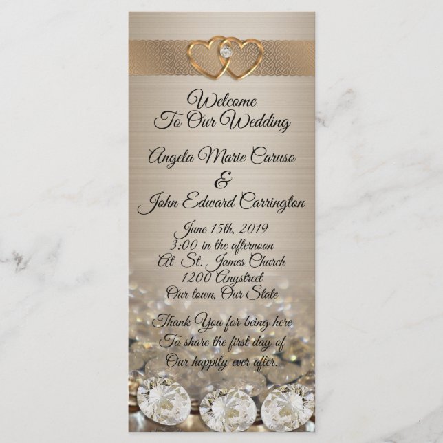 Wedding Program elegant diamonds  on satin (Front)