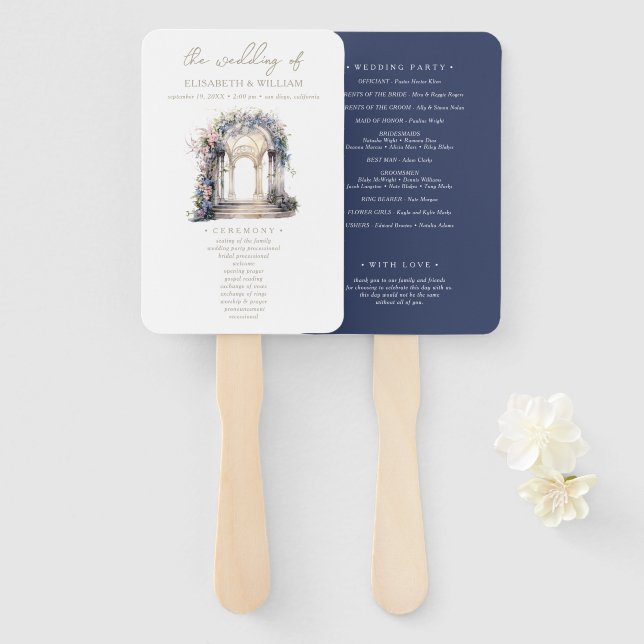 Wedding Program Elegant Floral Arch Hand Fan (Front and Back)
