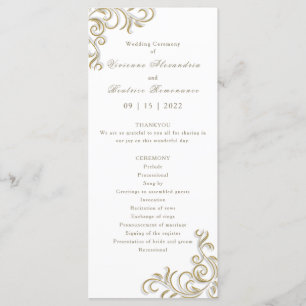 Wedding program elegant gold scroll border