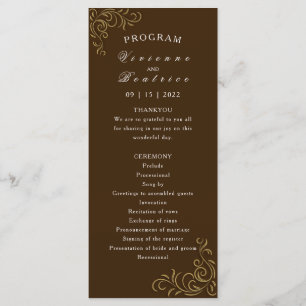 Wedding program elegant rustic gold scroll