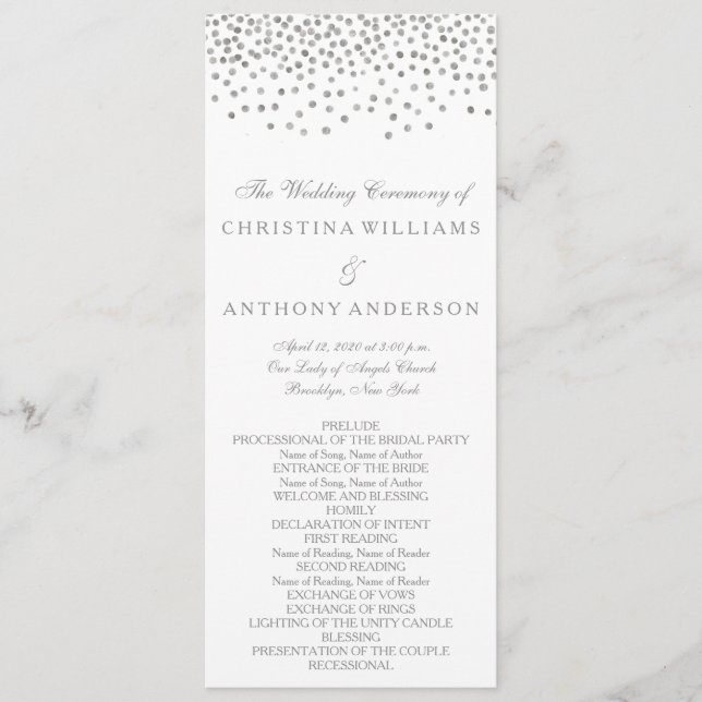 Wedding Program Elegant Silver Confetti (Front)