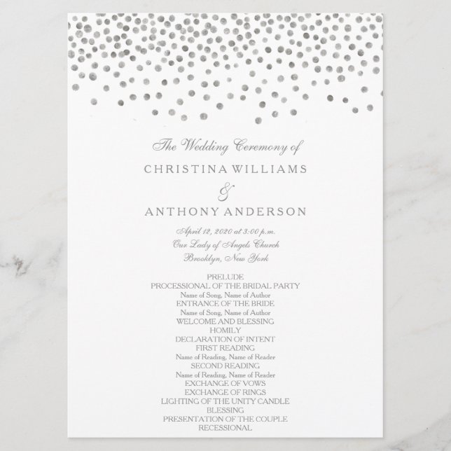 Wedding Program Elegant Silver Confetti (Front)