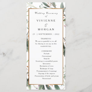 Wedding program elegant watercolor green leaf gold