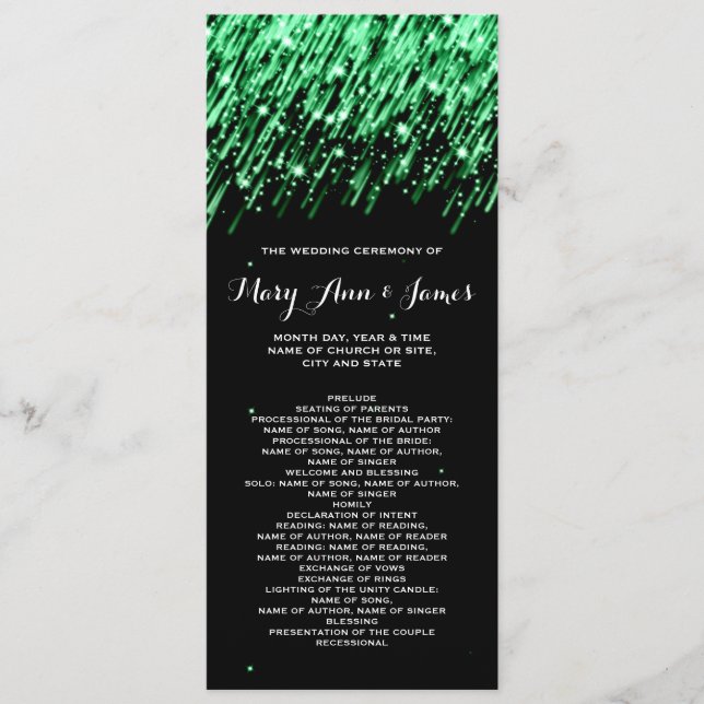 Wedding Program Falling Stars "Emerald Green" (Front)