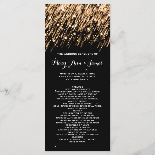 Wedding Program Falling Stars Gold (Front)