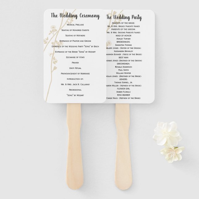 Wedding Program Fan Floral Any Custom Colour (Front and Back)