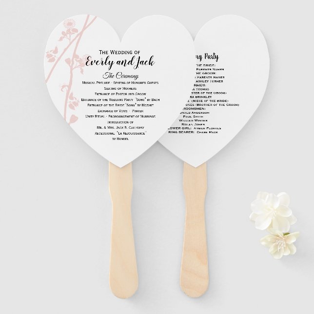 Wedding Program Fan Floral Blush Any Custom Colour (Front and Back)