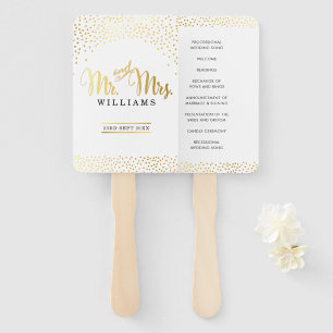 WEDDING PROGRAM FAN mr and mrs chic gold confetti