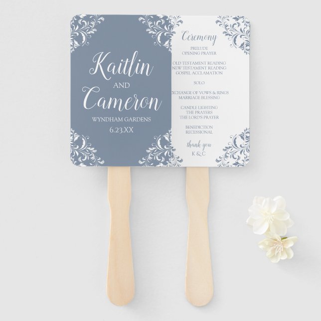 Wedding Program Fan | Nadine (Dusty Blue) 4x6 (Front and Back)