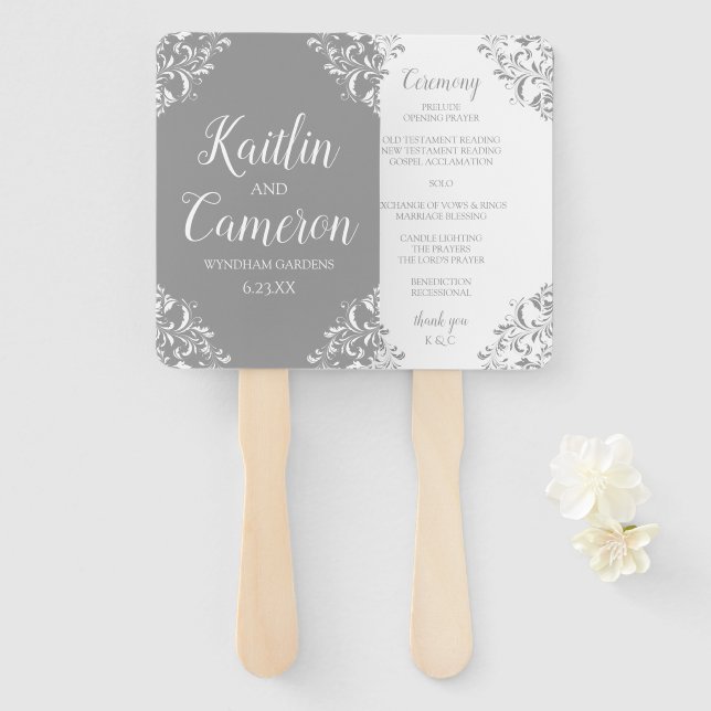 Wedding Program Fan | Nadine (Grey) 4x6 (Front and Back)