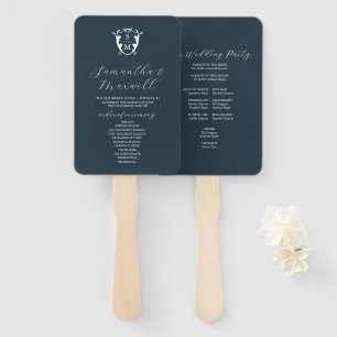 Wedding Program Fan Navy Blue Classic Monogram