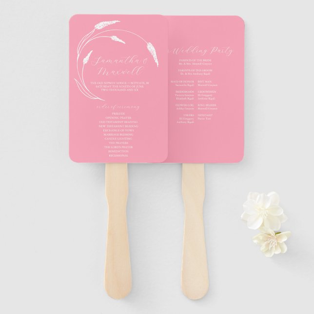 Wedding Program Fan Pink Line Art (Front and Back)