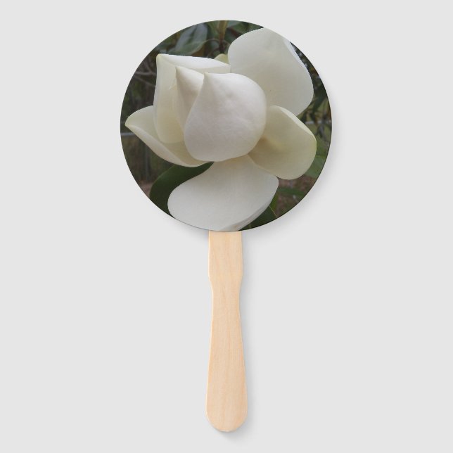 Wedding program fan with white magnolia flower (Front)