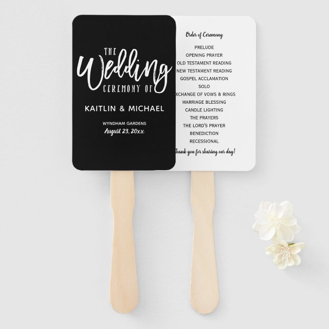 Wedding Program Fans | Brush Script (Black) (Front and Back)