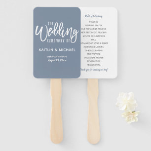 Wedding Program Fans Brush Script (Dusty Blue)