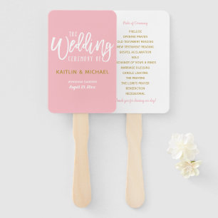 Wedding Program Fans Brush Script (Pink & Gold)
