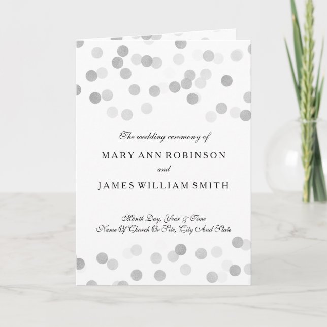 Wedding Program Faux Silver Foil Glitter Lights (Front)