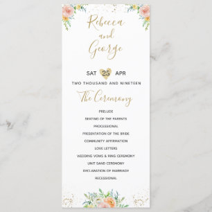 Wedding program floral blush and gold elegant
