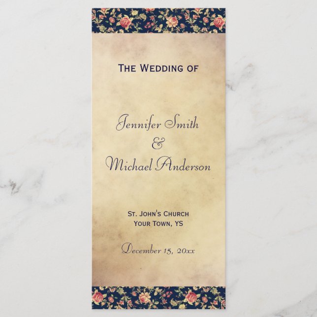 Wedding Program for Elegant Vintage Blue Rose (Front)