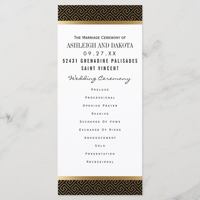 Wedding Program | Formal Golden Geometric on Black (Front)