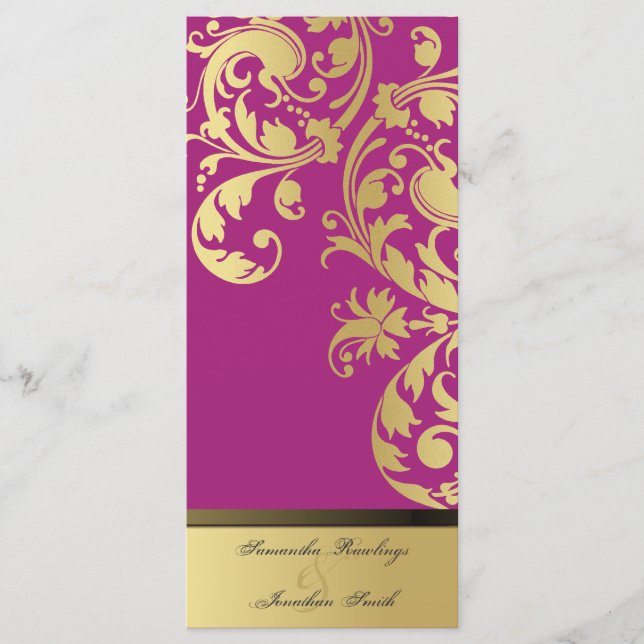 Wedding Program - Fuchsia Pink Gold Shimmer Floral (Front)