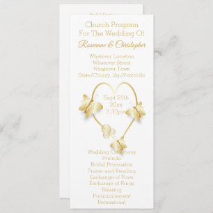Wedding Program Gold Coloured Heart Butterfly
