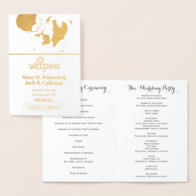 WEDDING PROGRAM Gold Confetti Typography Foil Card (Display)