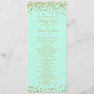 Wedding Program Gold Faux Glitter Confetti Mint