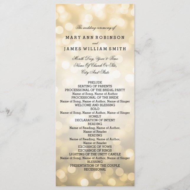 Wedding Program Gold Glitter Lights (Front)