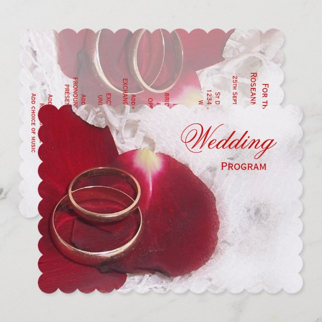 Wedding Program Gold Rings Rose Petals (Front/Back)
