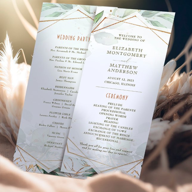 Wedding Program Green & Gold Geometric Boho (Creator Uploaded)