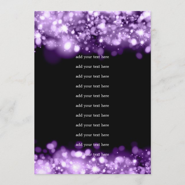 Wedding Program Insert Sparkling Lights Purple (Front)