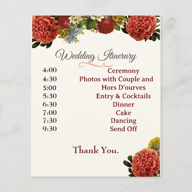 Wedding Program, Itinerary, BOHO Floral Retro (Front)