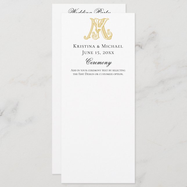 Wedding Program KM Monogram or MK Monogram (Front/Back)