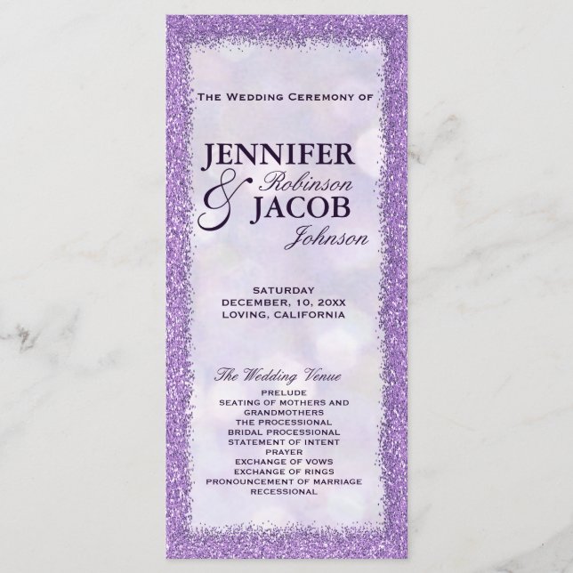 Wedding Program | Lavender with Glitter Frame (Front)