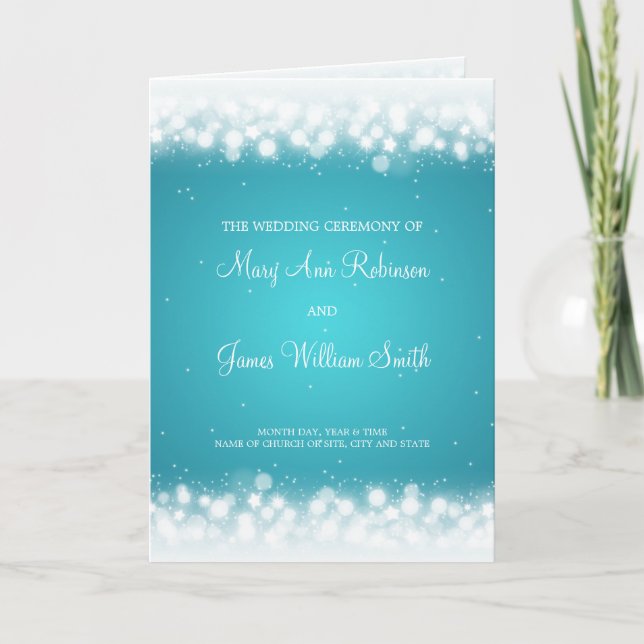 Wedding Program  Magic Sparkle Turquoise (Front)