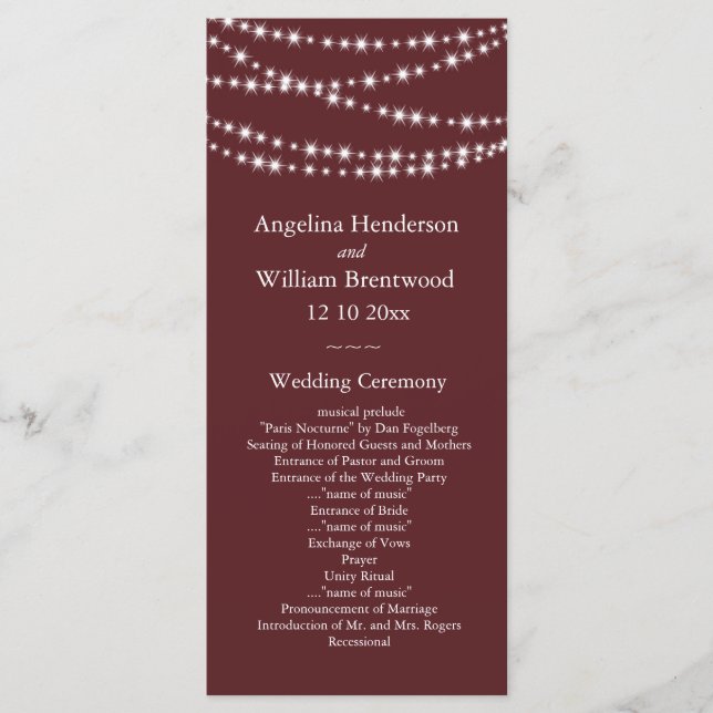 Wedding Program - Marsala Twinkle Lights (Front)