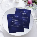 Wedding Program Menu navy blue white<br><div class="desc">A classic wedding program and menu.  A navy blue background. The blue colour is uneven. White text.  Personalize and add your name,  date and both your program and the menu. 

1 sheet = 1 menu printed edge to edge.</div>